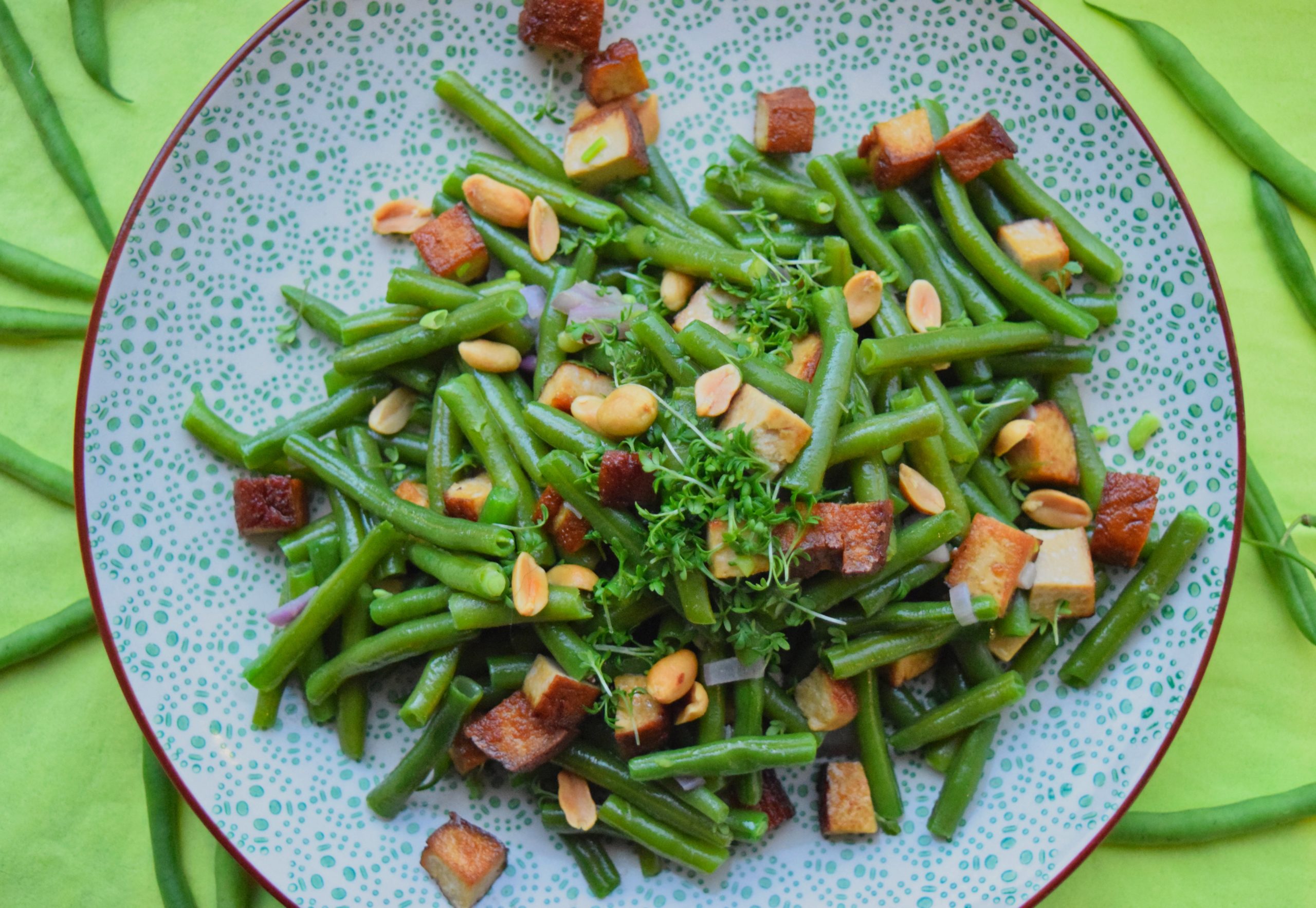 Bohnensalat mit Räuchertofu und gerösteten Erdnüssen